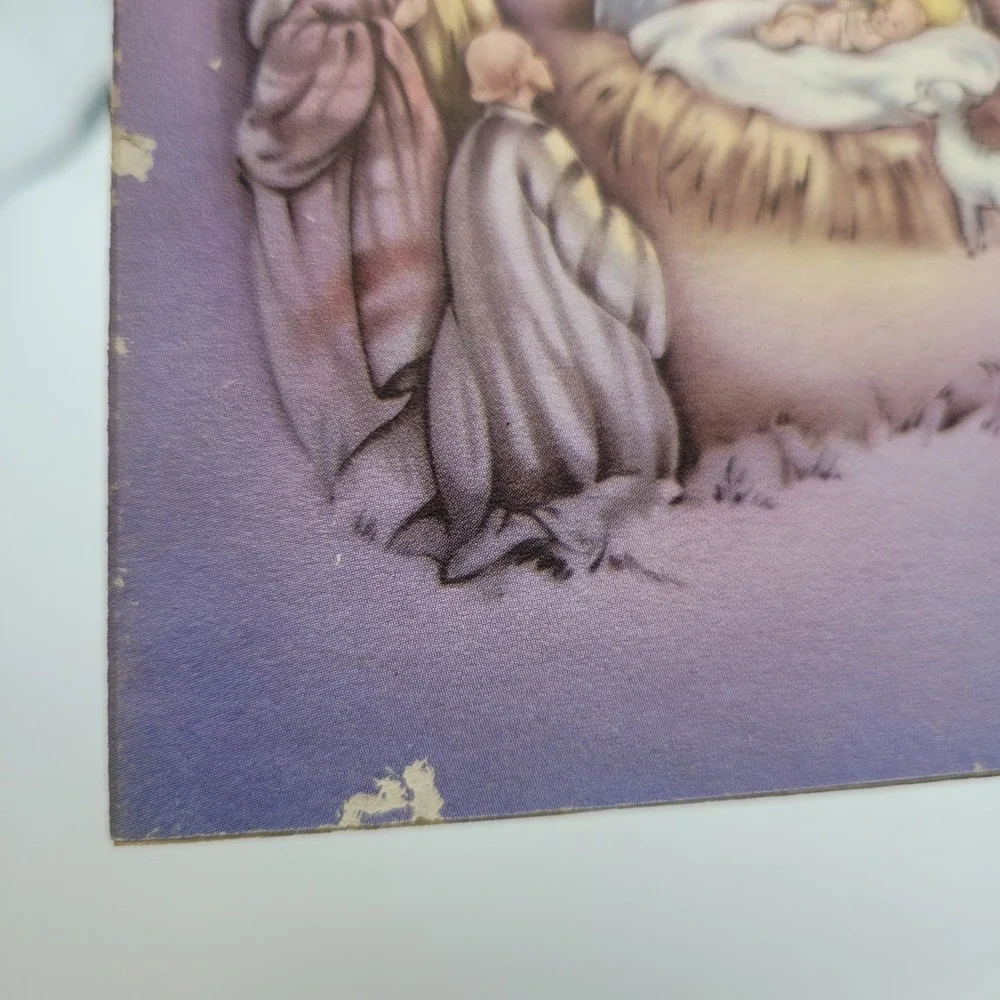 Vintage Christmas Card Nativity Scene Blessings‎ Forget Me Not P 5895 A